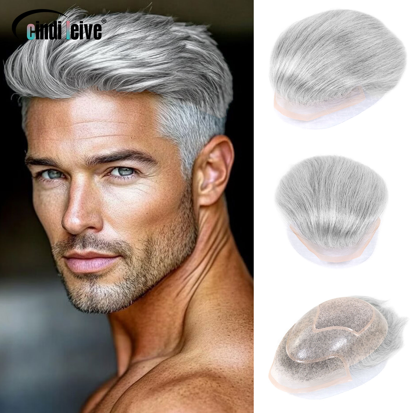 Men'S Grooming Tape - #1B80 Grey Men Toupee Human Hair